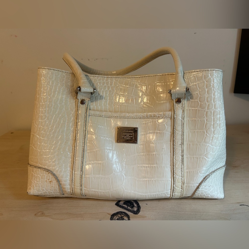 Liz Claiborne White Crocodile-Embossed Handbag